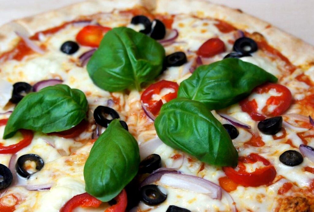 pizza with fresh basil